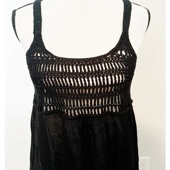 Moda International Black Sleeveless Scoop Neck Crochet Tank Top Size M - Picture 3 of 4